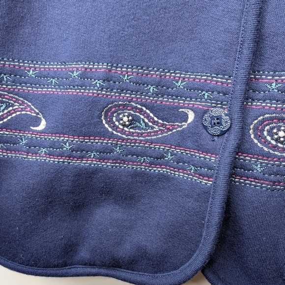 Vintage Northern Reflections Navy Paisley Embroidered Button Up Cardigan Women L - Picture 3 of 9